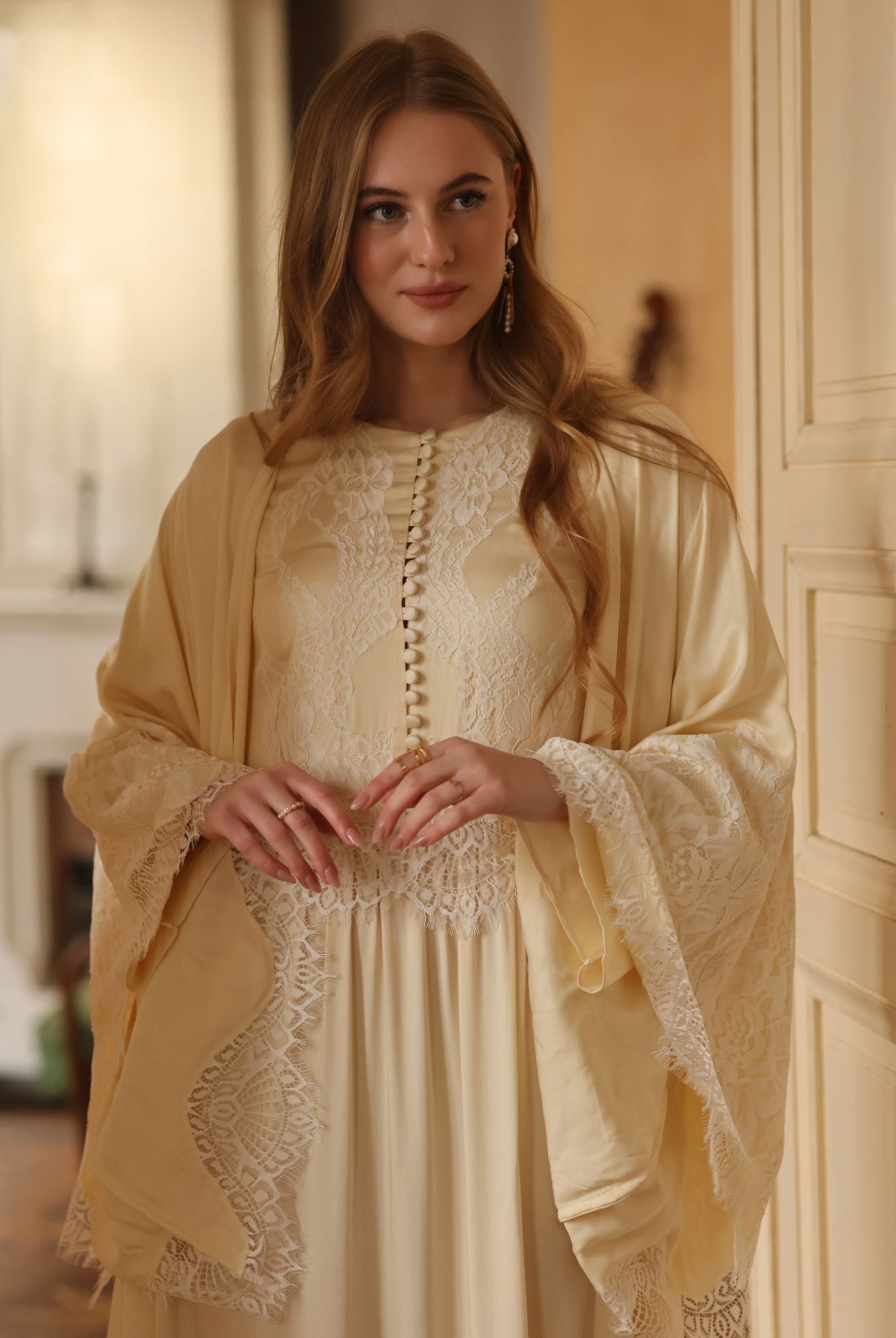 A mid-length shot of the Robe and Nightgown Set, focusing on the floor-length cut and elegant silhouette.
