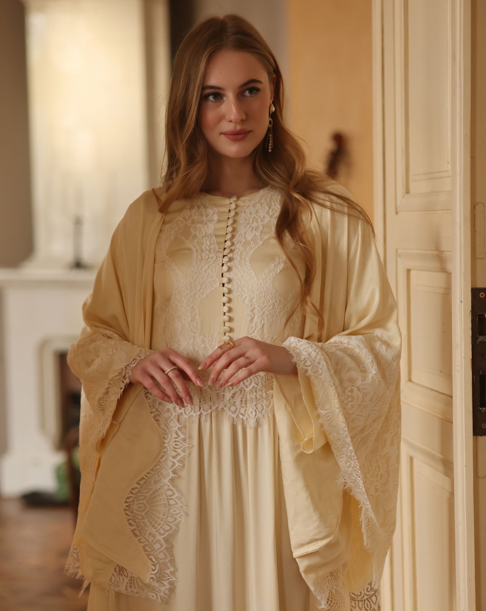 A mid-length shot of the Robe and Nightgown Set, focusing on the floor-length cut and elegant silhouette.