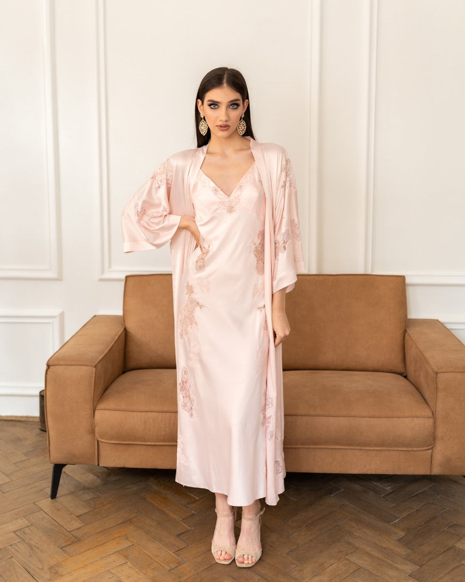 Satin Kimono Robe Set Light Pink Silk Robe Pink Silk Robe