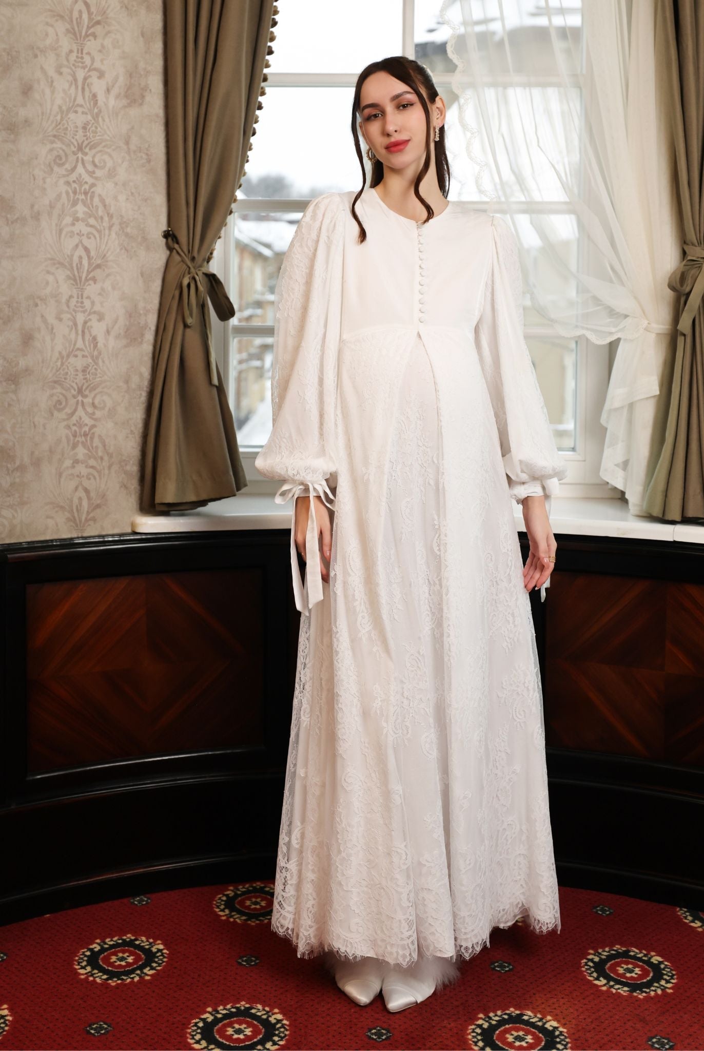 Full-length view of the Modest Lounge Dress, showcasing its soft, flattering shape and breathable viscose base.