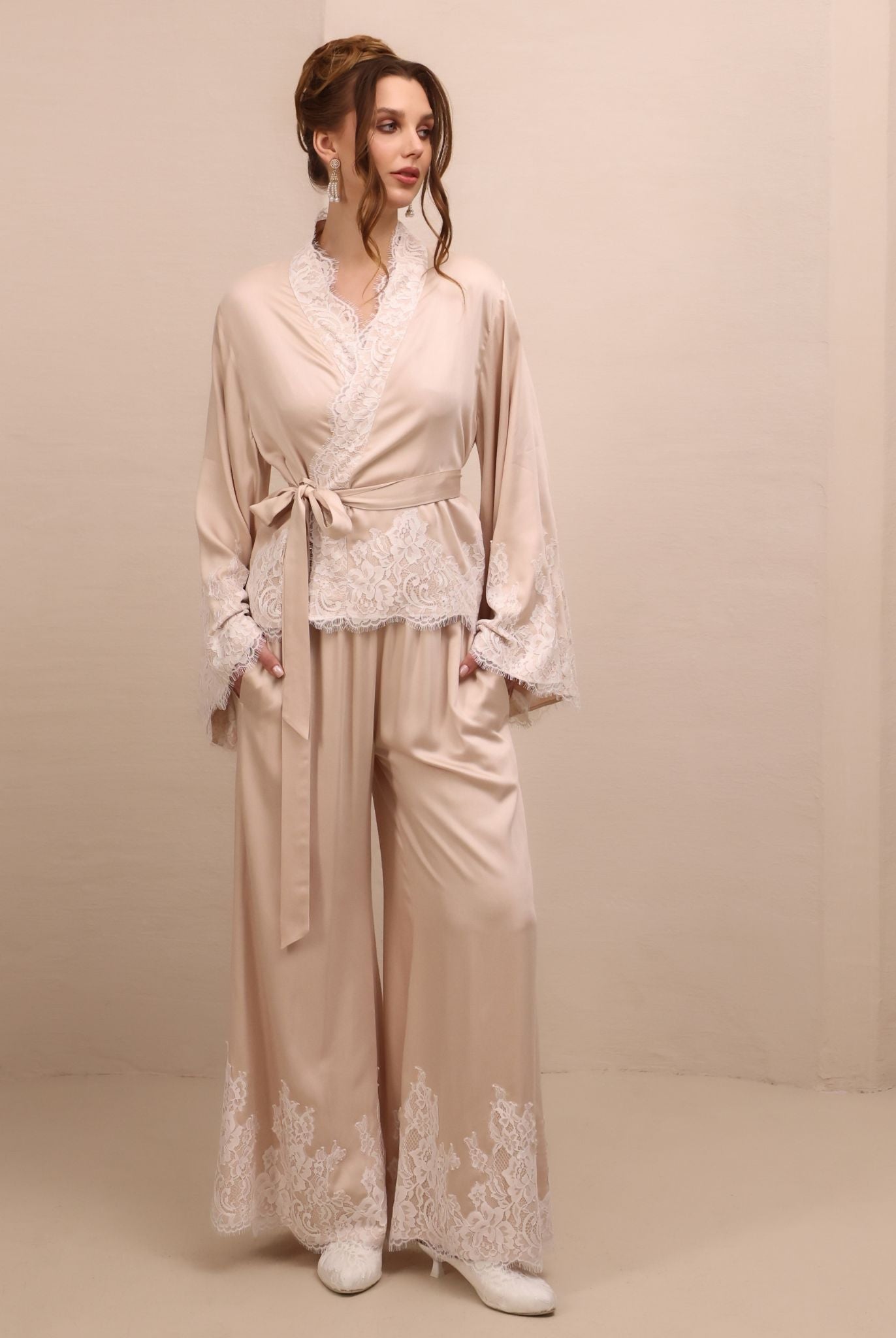 A poised full-length view of the attire, designed for slow mornings and unhurried evenings with uncompromised elegance.