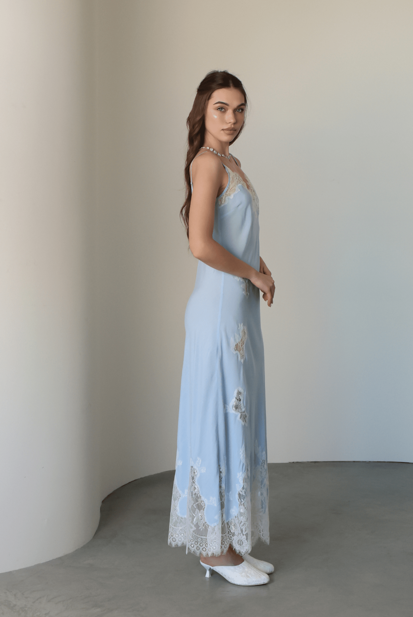 Side perspective of the cotton nightdress, illustrating how the fabric moves effortlessly for ultimate comfort.