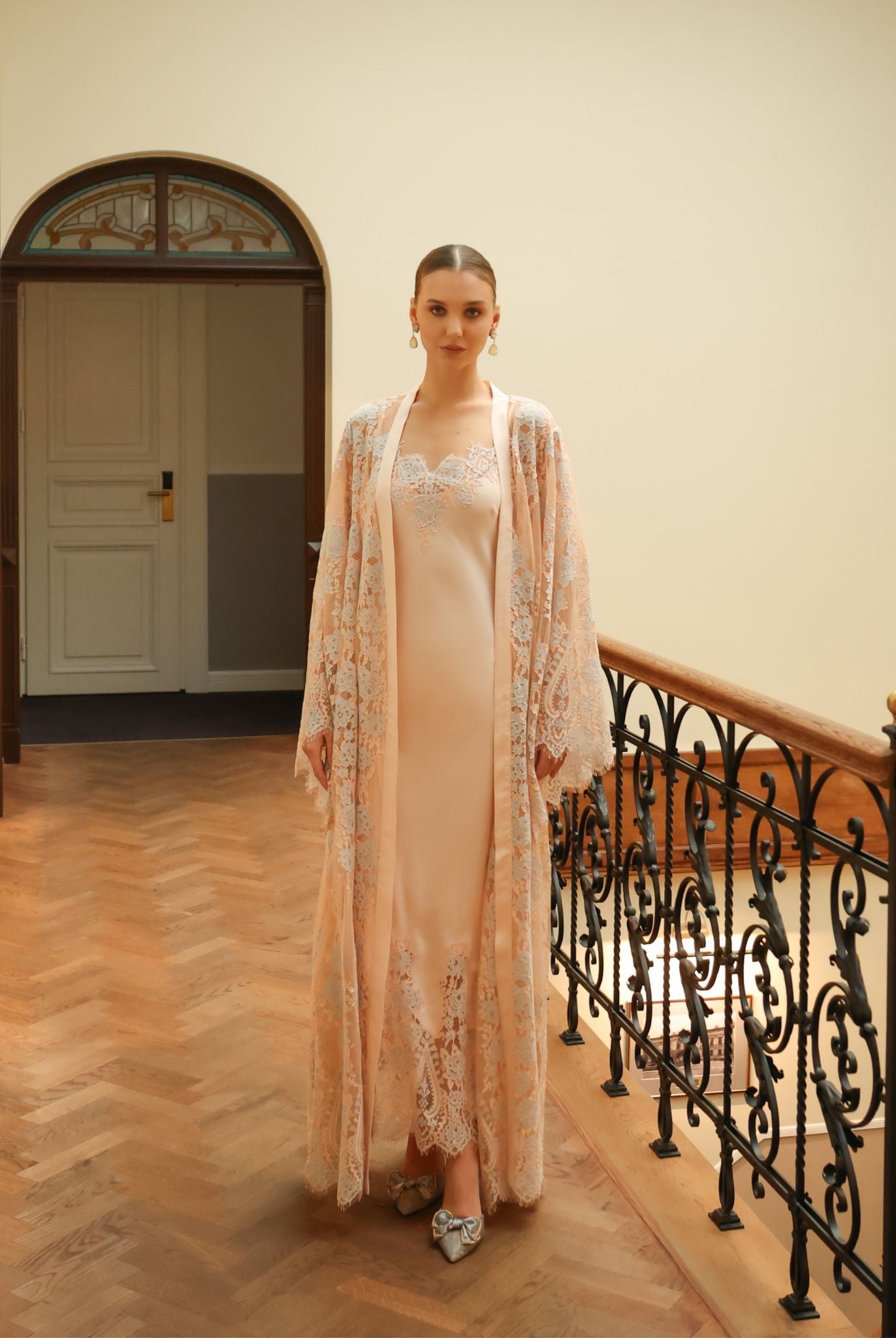 Full-length view of the Robe and Nightgown Set, blending high-quality materials with a timeless aesthetic.