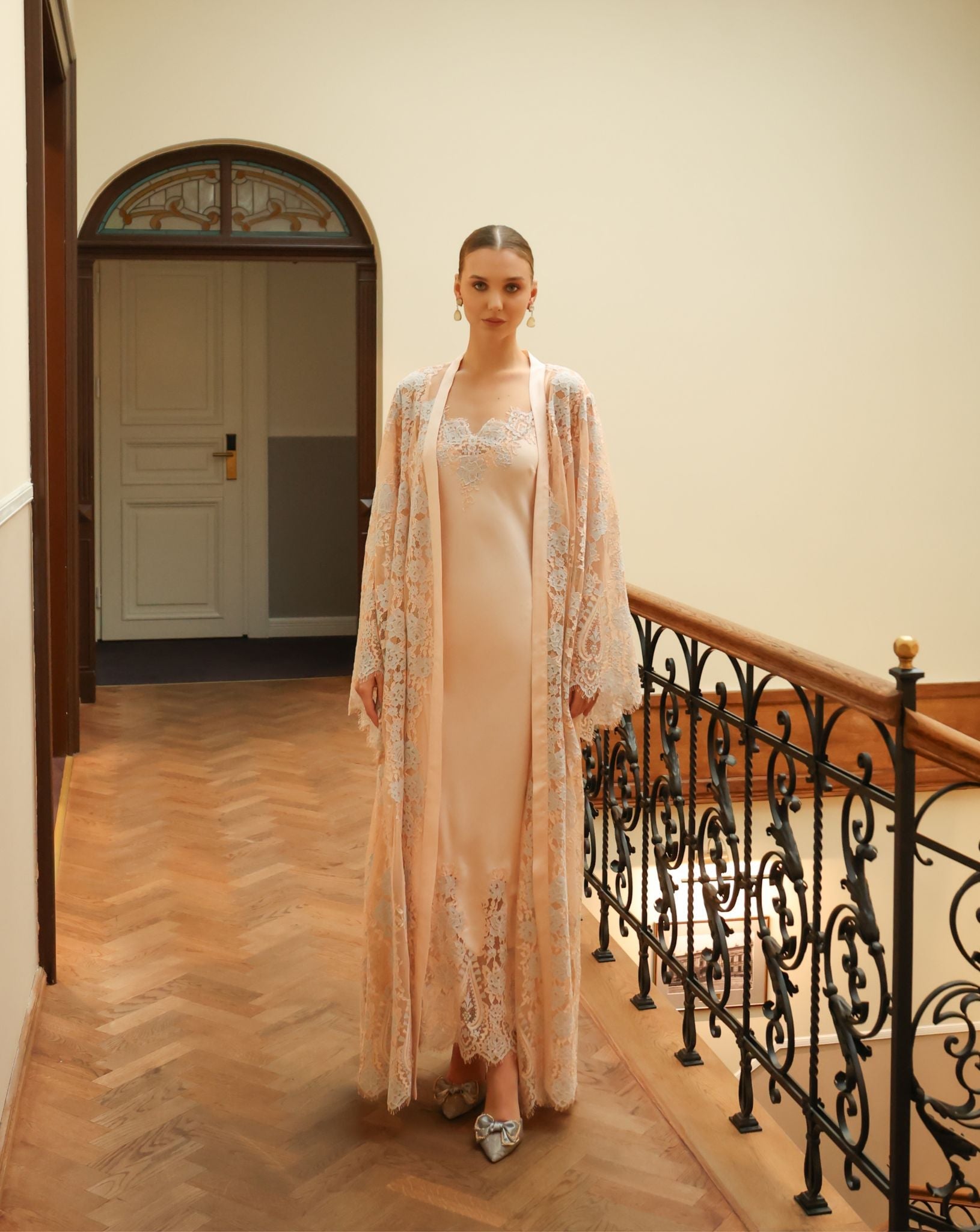 Full-length view of the Robe and Nightgown Set, blending high-quality materials with a timeless aesthetic.