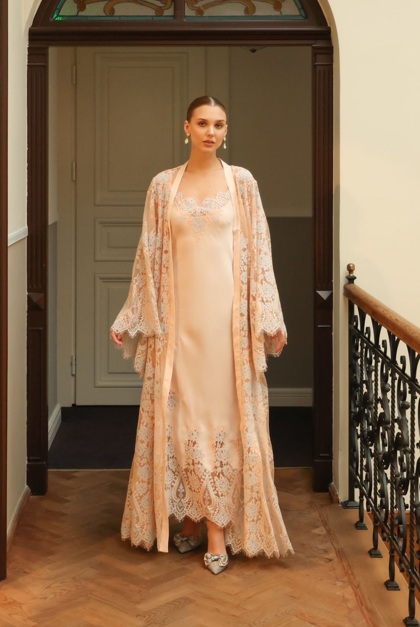 A long Robe and Nightgown Set in a static full-length pose, showcasing the breathable cotton-blend fabric.