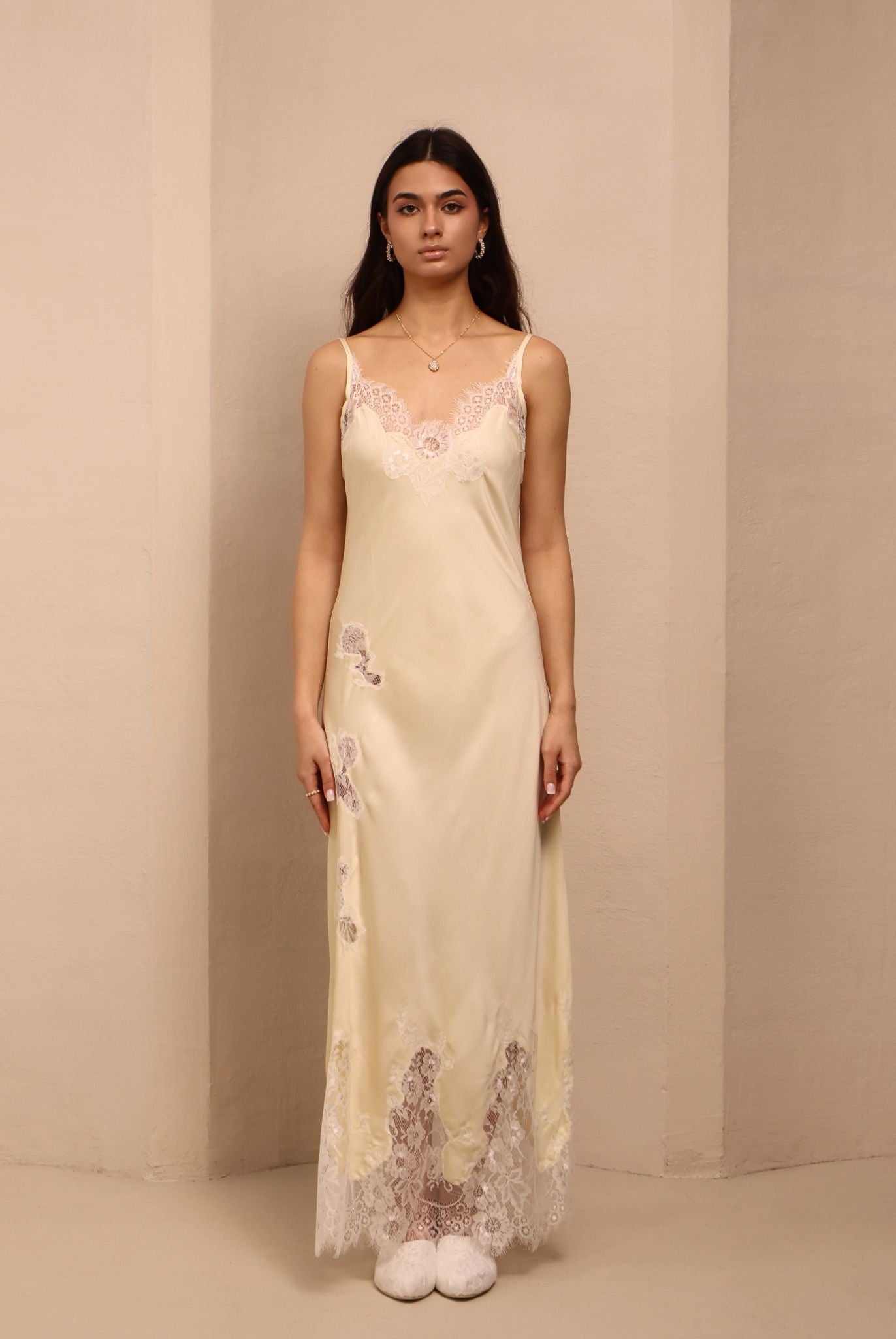 A serene static portrait of the Robe and Nightgown Set, focusing on the gentle cotton-blend and poetic feel.