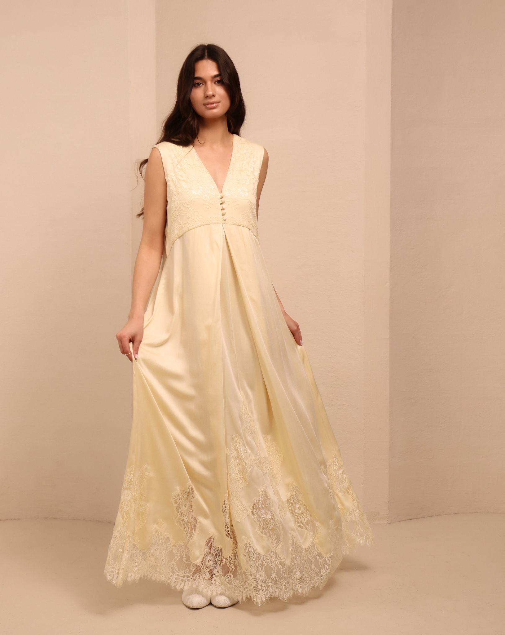 A dynamic view of the nightdress, capturing the loose fit and the gentle support needed during motherhood stages.