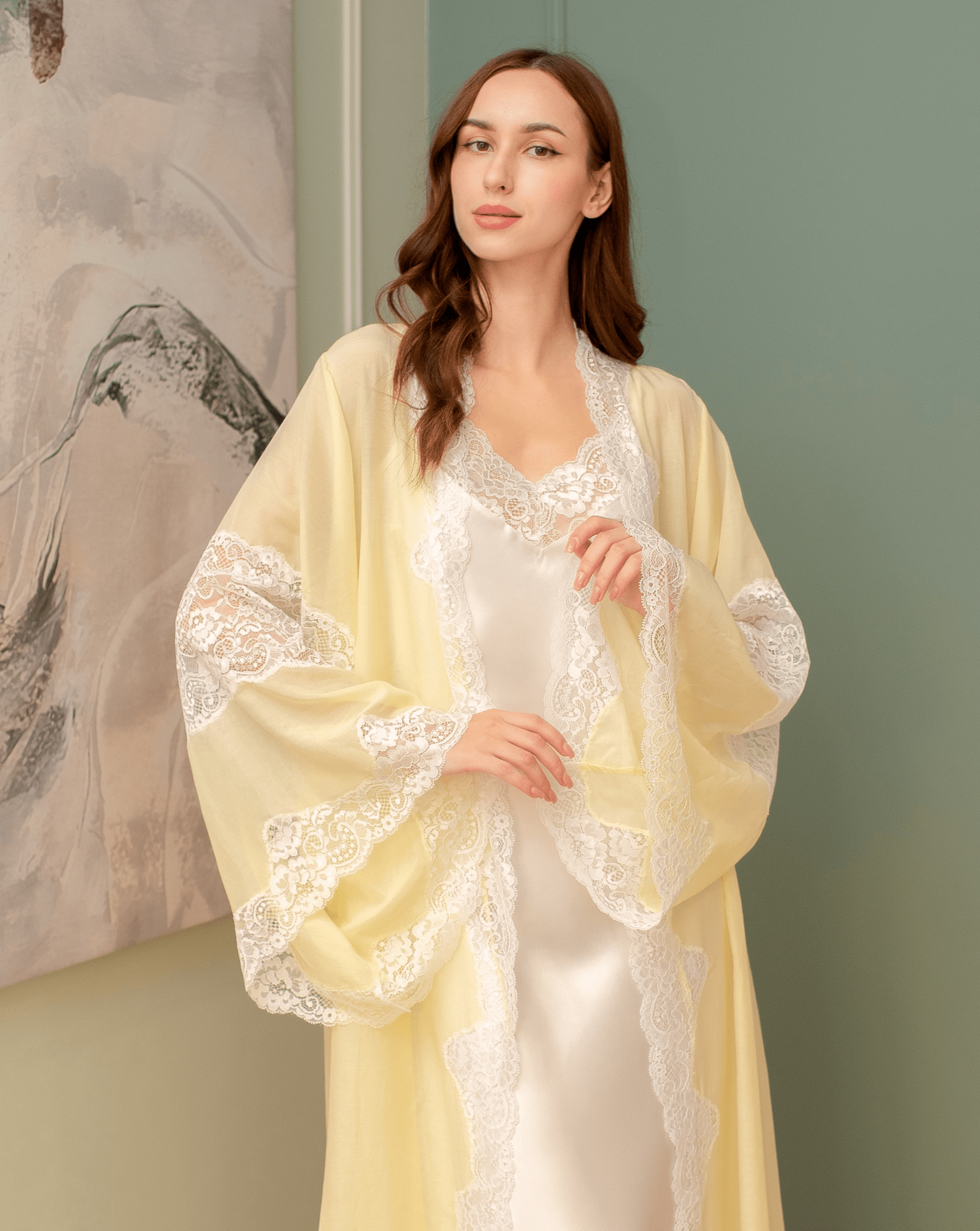 Mid-length shot of the silk-cotton duo, illustrating how the lightweight material rests gently against the body.