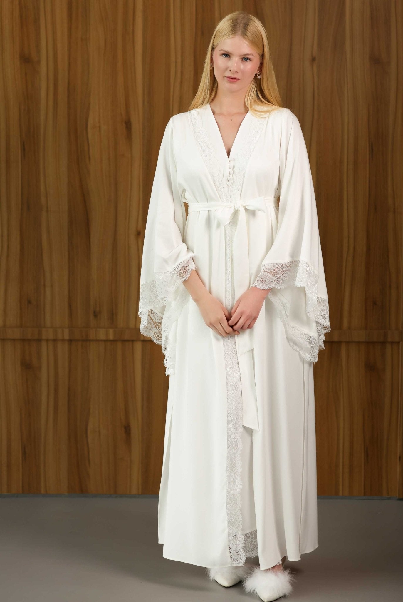 Maternity pajama set in ivory cotton with robe – Kafemme