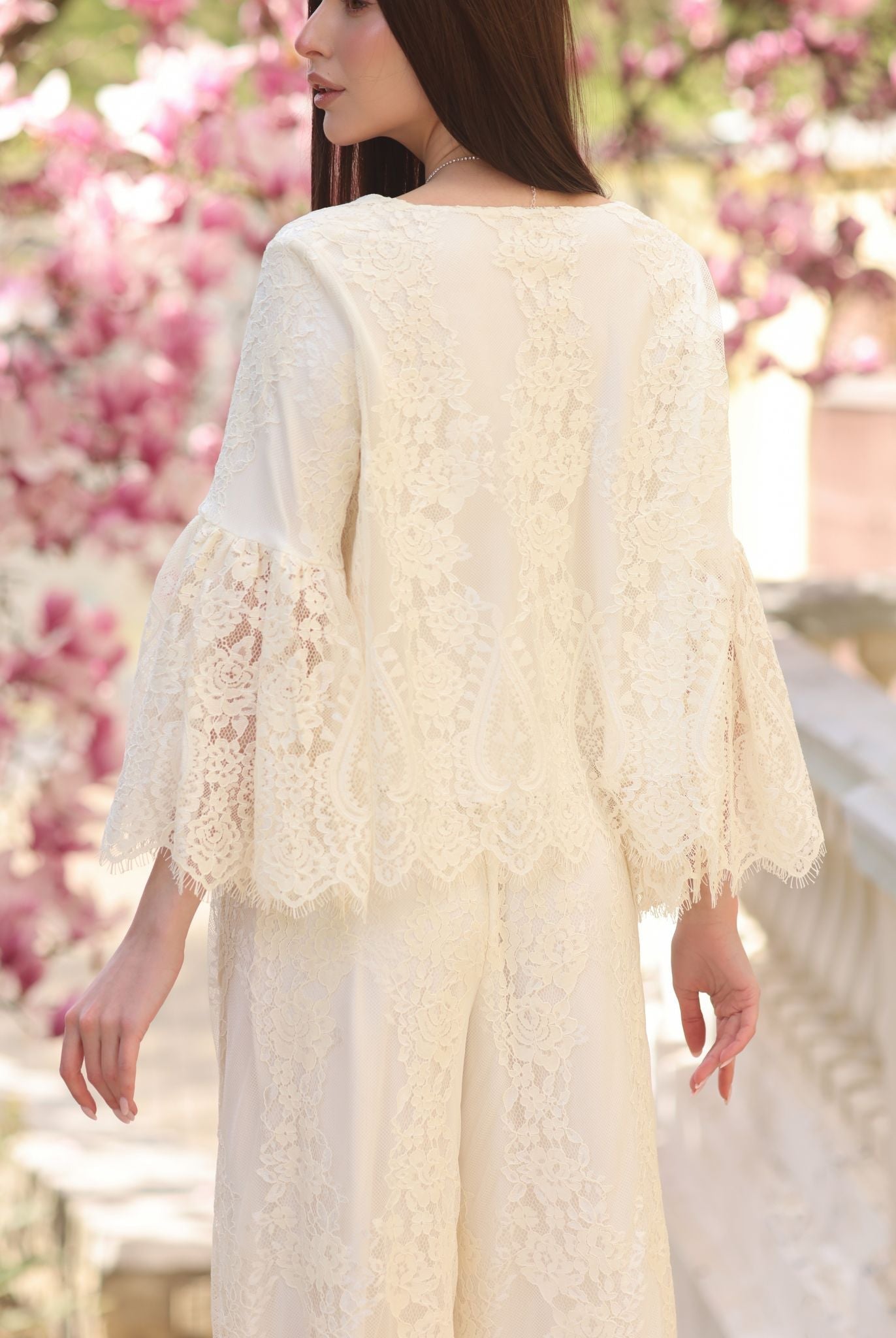 Rear view of the pajama set, showcasing the clean lines and the high-quality texture of the material.