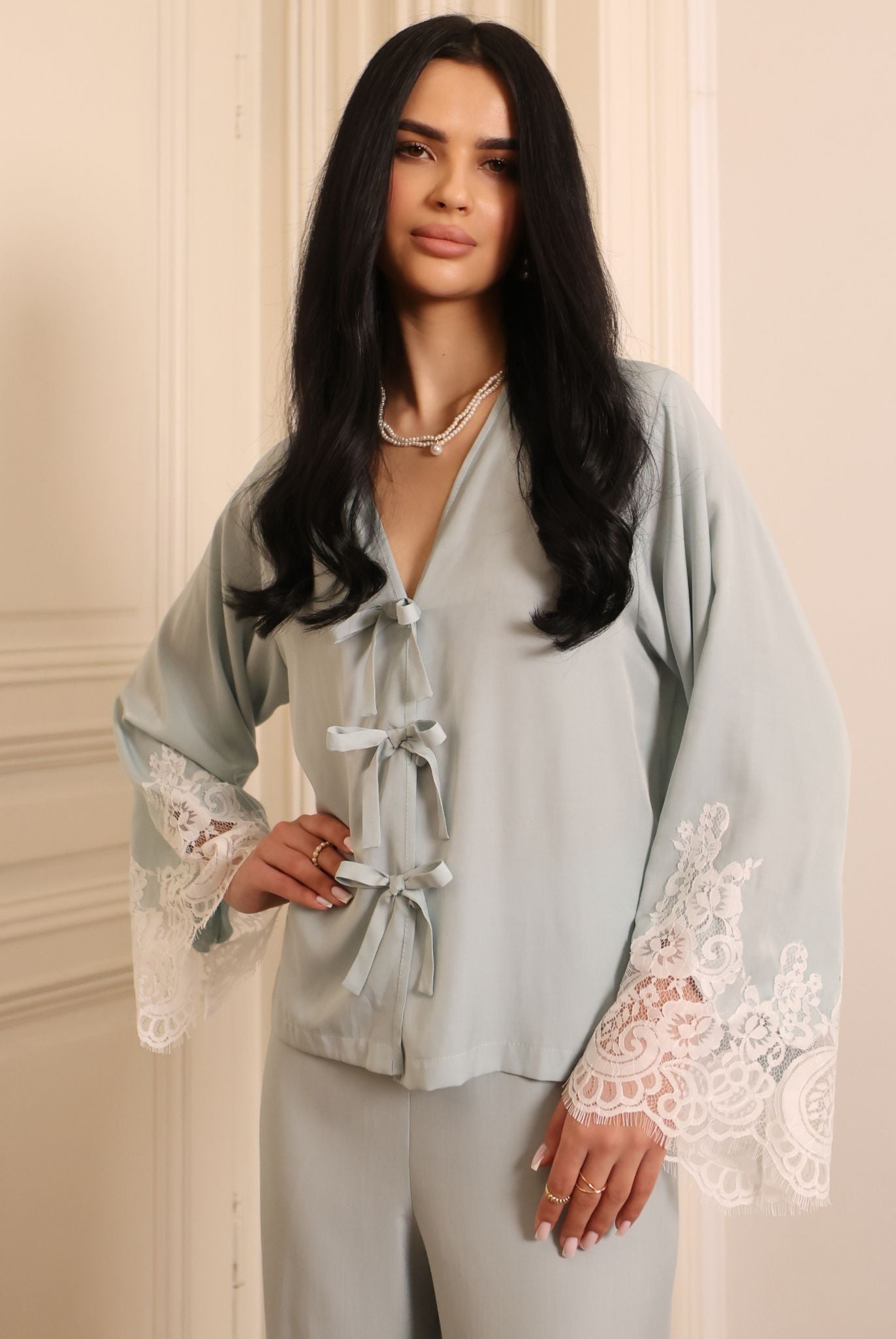 Mid-length view of the Pajama Pants and Top, featuring a balanced silhouette designed for everyday wear.