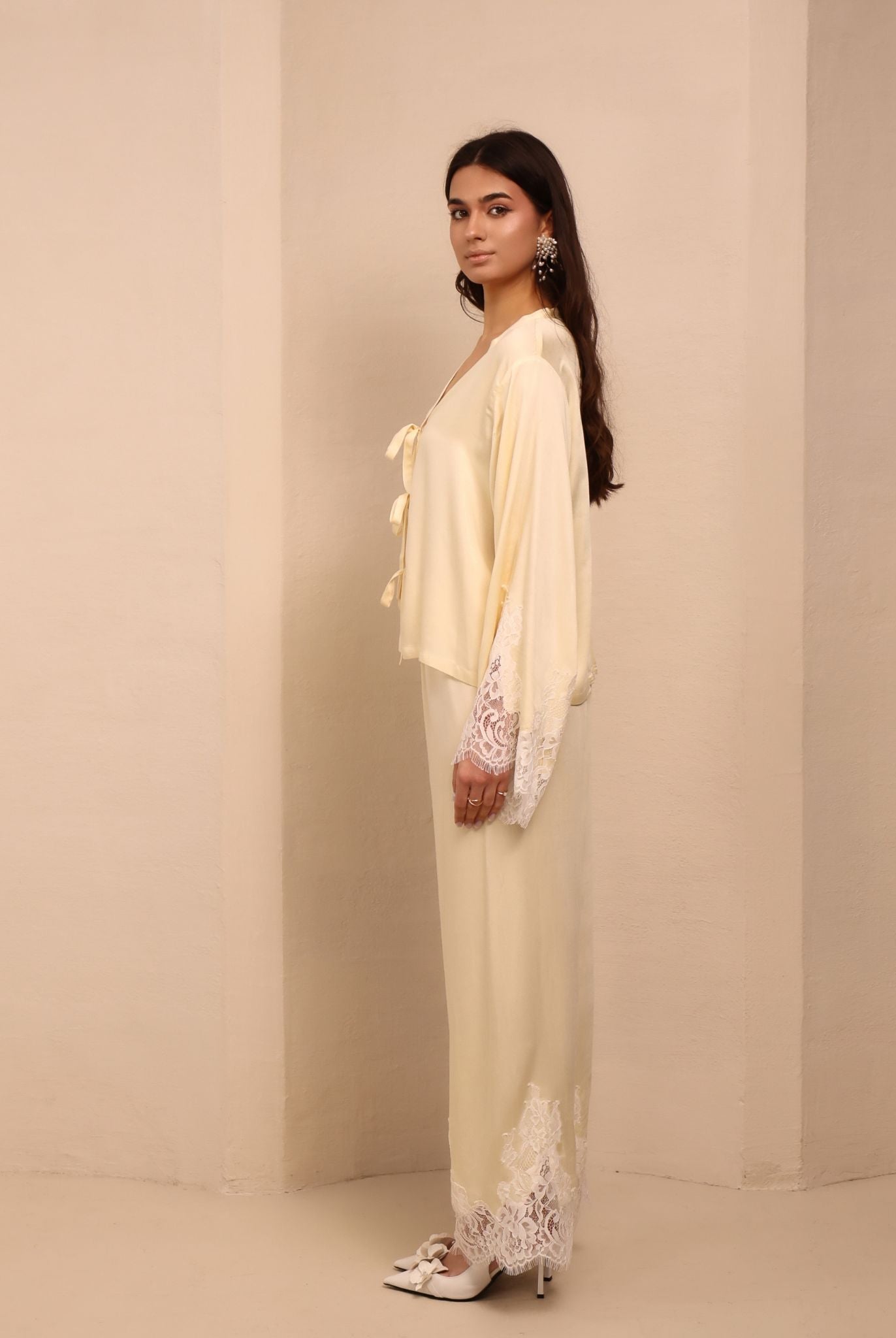 A static side view of the Pajama Pants and Top, designed for evenings that slow down and mornings that unfold gently.