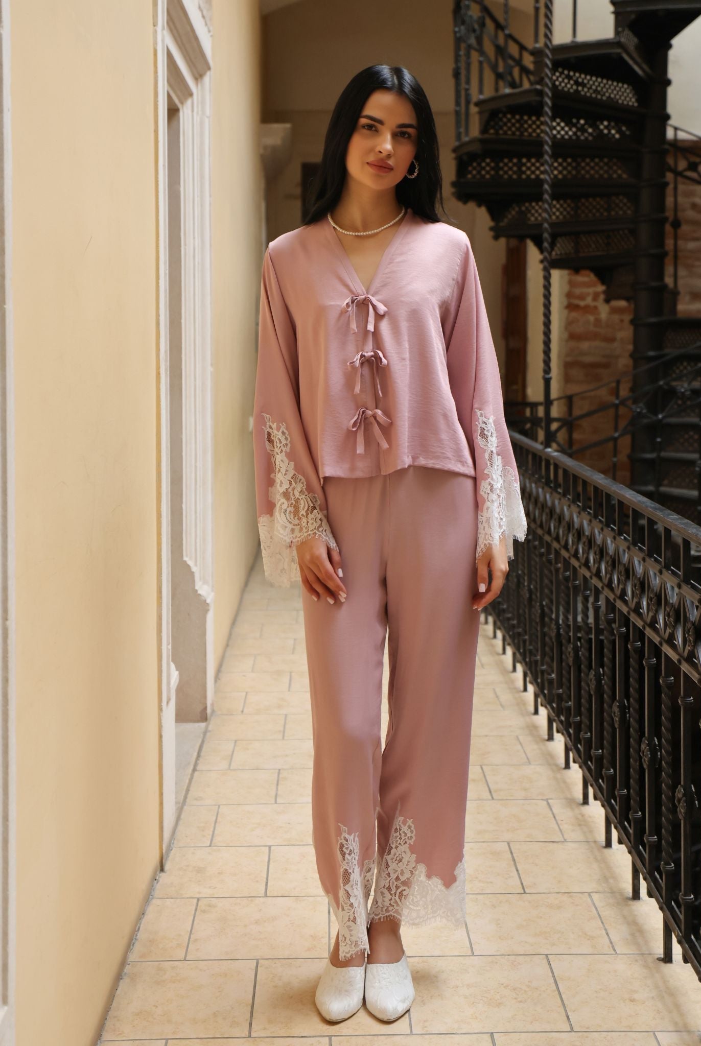 A serene static view of the Pajama Pants and Top, showcasing a balanced and composed silhouette for home.