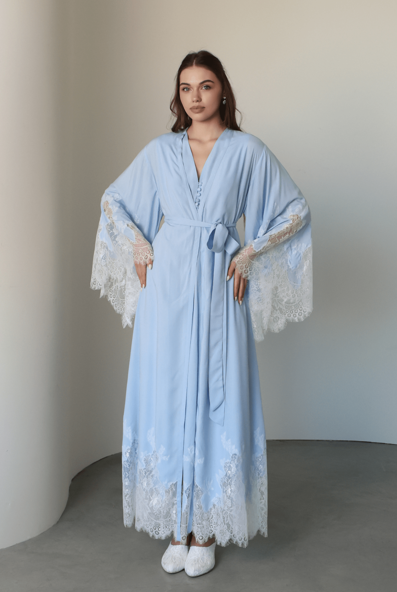 A composed full-height view of the Robe and Nightgown Set, designed for simplicity, light feel, and total comfort.