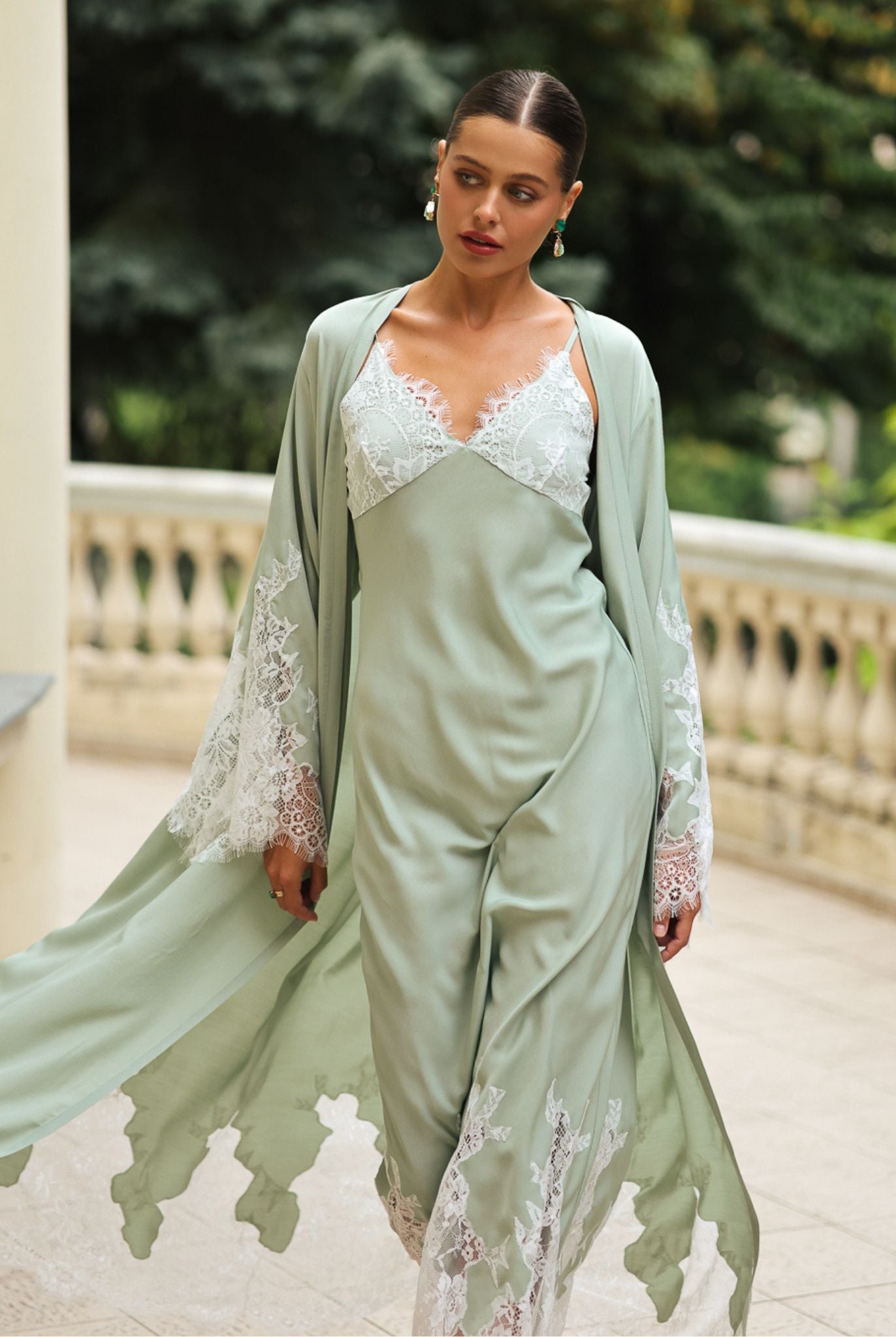 Mid-length shot of the full ensemble in motion, illustrating how the lightweight fabric glides effortlessly with every step.