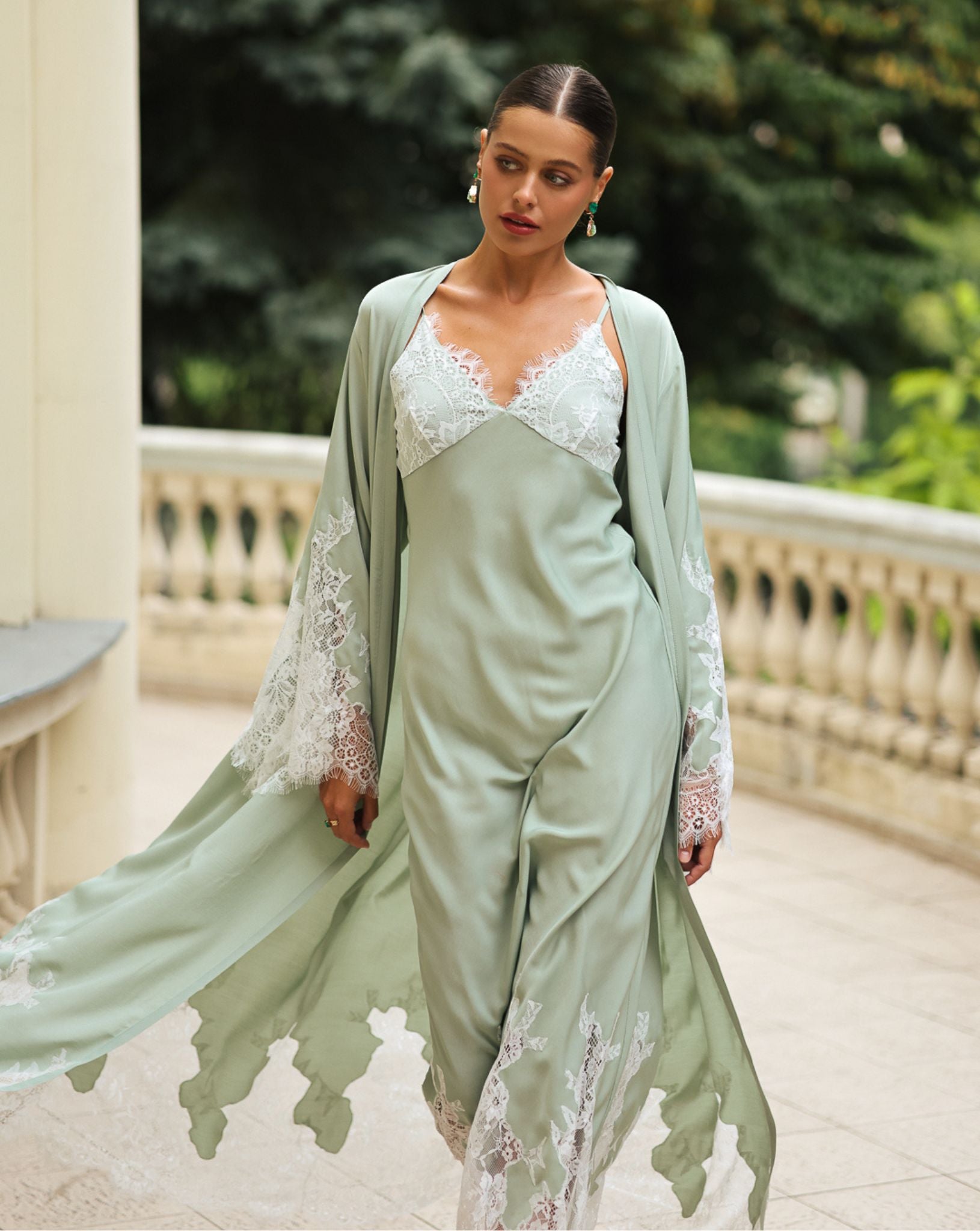 Mid-length shot of the full ensemble in motion, illustrating how the lightweight fabric glides effortlessly with every step.