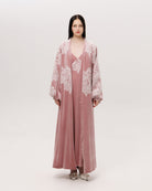 Full-length frontal shot of the complete set, designed for elegant lounging during the cold months.