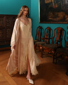 A dynamic motion shot of the Robe and Nightgown Set, capturing the graceful and romantic silhouette.