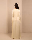 Rear view of the Robe and Nightgown Set dress, showcasing the gentle drape of light viscose on the body.