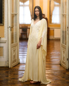 Side perspective of the attire, illustrating how the bias-cut fabric glides effortlessly along the body.