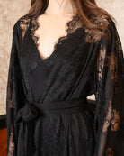 Close-up from neck to waist of the Robe and Nightgown Set, focusing on the soft structured drape and tied sash.