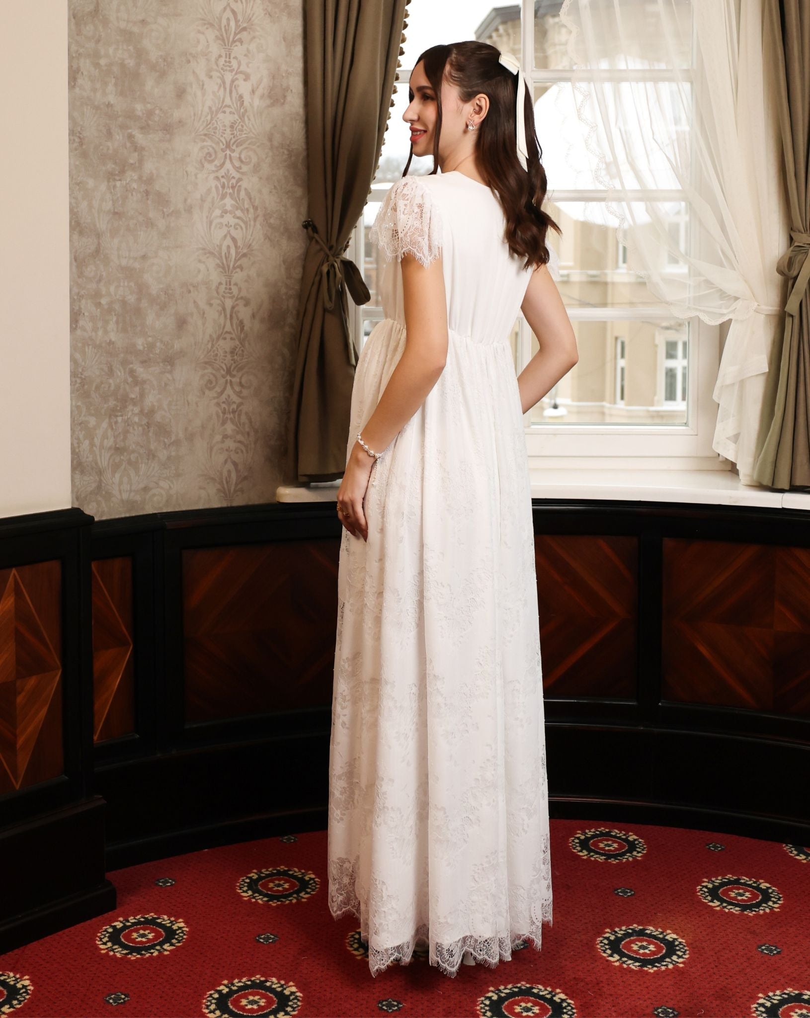 Side perspective of the slip dress, highlighting the modest and feminine silhouette that feels like home.