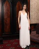 Front view of the velvet nightgown, featuring adjustable straps and a viscose lining for ultimate comfort.