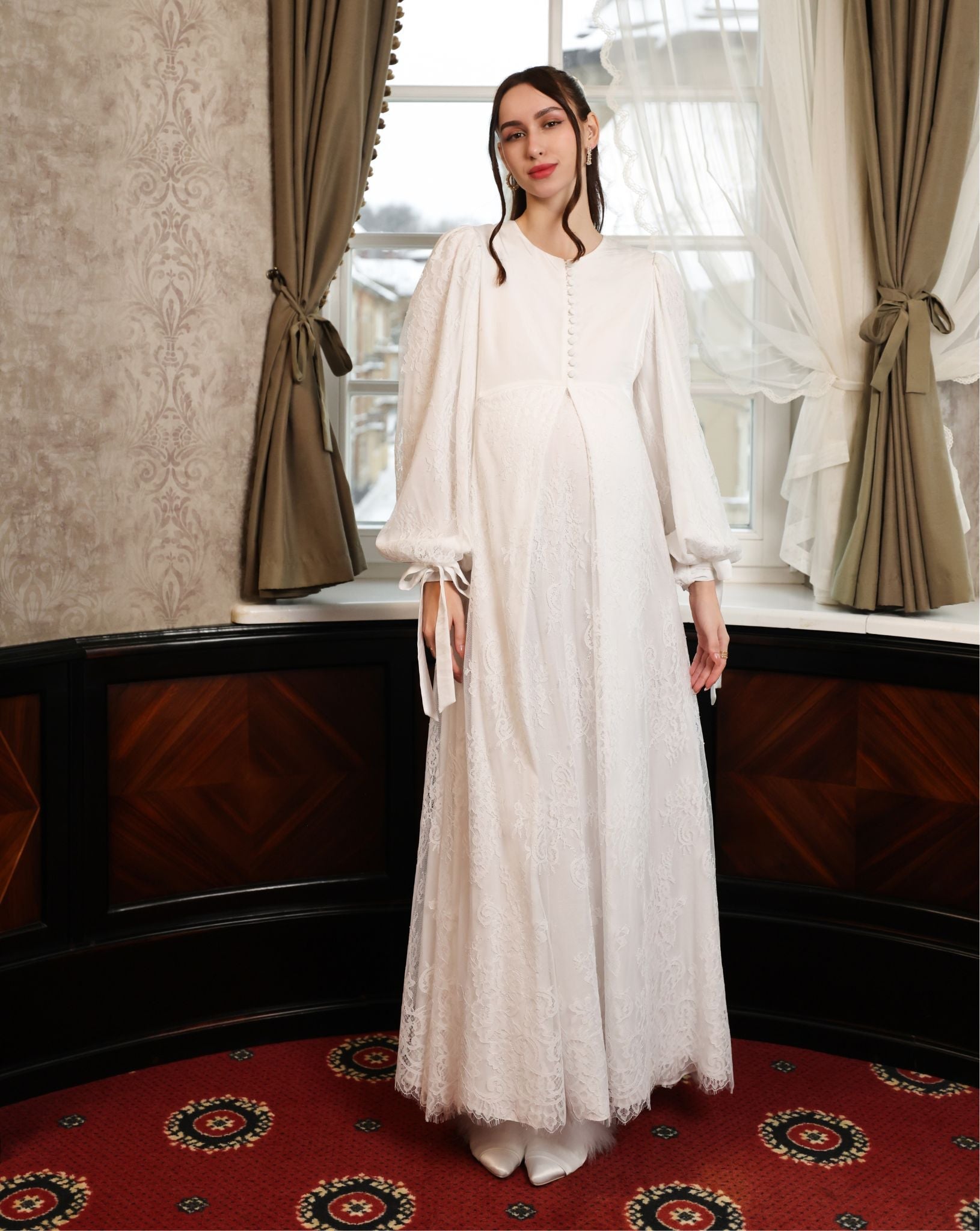Full-length view of the Modest Lounge Dress, showcasing its soft, flattering shape and breathable viscose base.