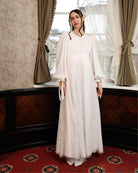 Full-length view of the Modest Lounge Dress, showcasing its soft, flattering shape and breathable viscose base.
