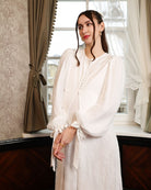 Mid-length view showcasing the soft lace coverage and the romantic, feminine silhouette of the lounge garment.