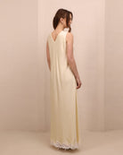 Rear view of the nightdress featuring a short open V-cut back for a touch of timeless sophistication and allure.