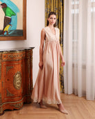 Action shot of the nightgown, showcasing how the breathable fabric moves gracefully with the body’s natural rhythm.