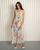 Front view of silk nightgown in delicate floral print