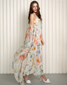 Floral silk robe and nightgown set in soft pastel tones