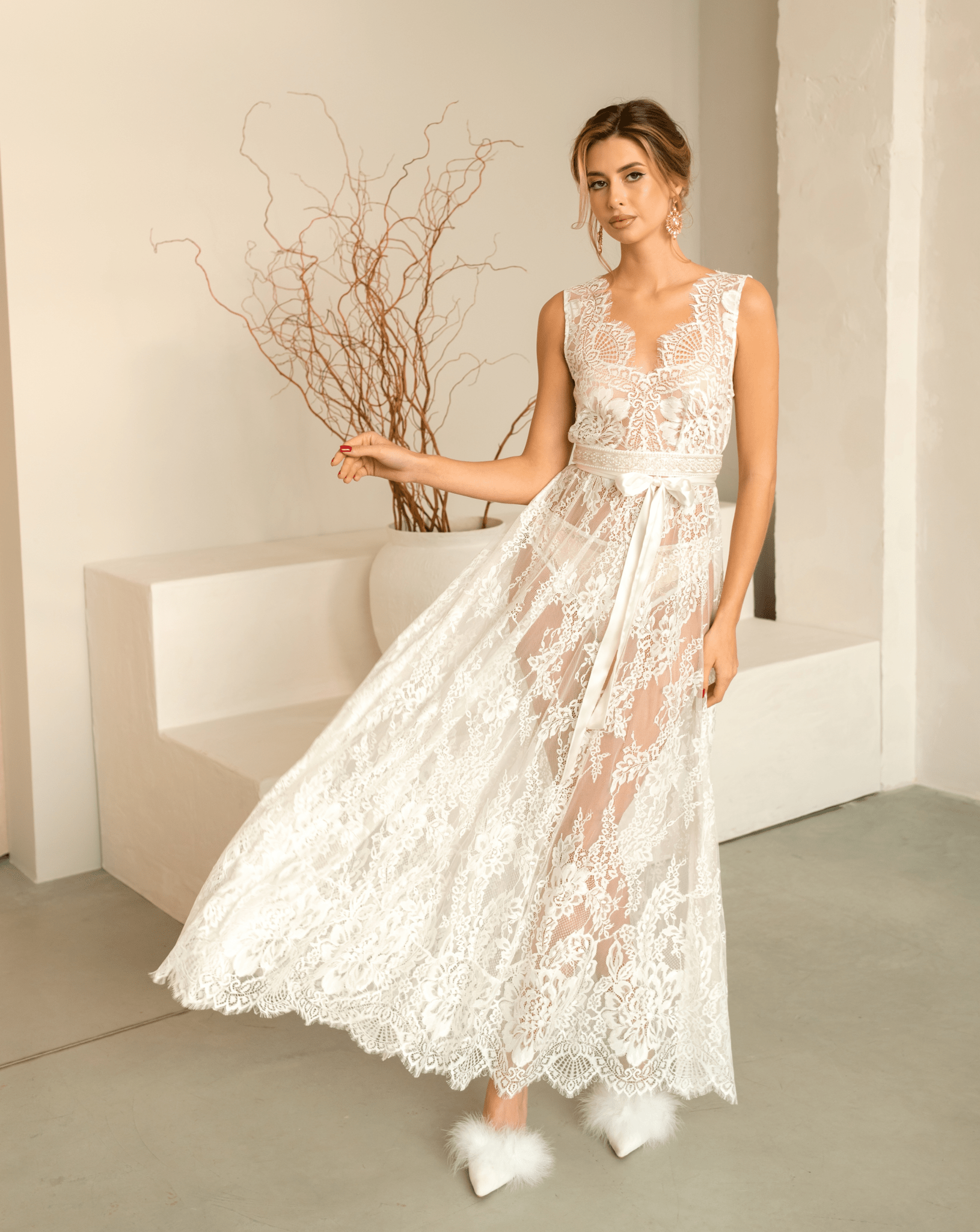 lace night dress white Womens Mulberry Silk White Cosette Night Dress with Lace
