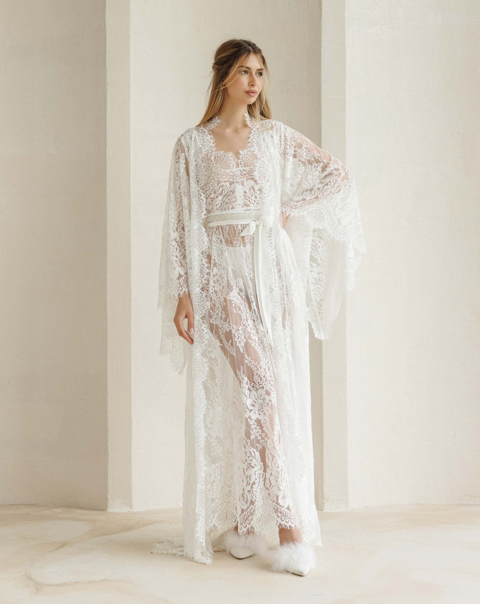 The complete ensemble shown in a wrap-over style, creating a bold yet refined look for memorable days.