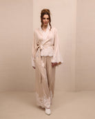 A dynamic frontal shot of the Pyjamas Set, showcasing the effortless movement and soft rayon fabric.