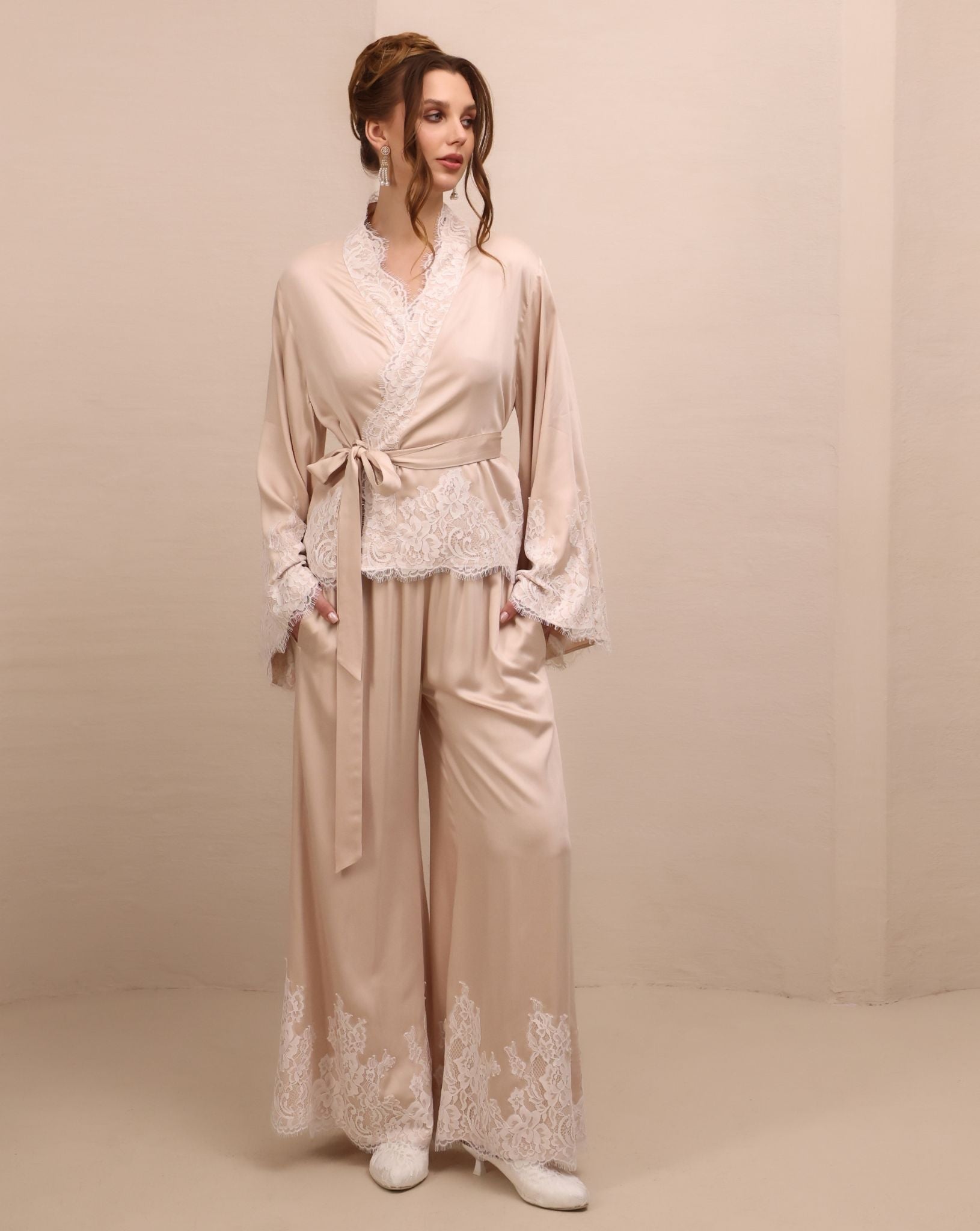 A poised full-length view of the attire, designed for slow mornings and unhurried evenings with uncompromised elegance.