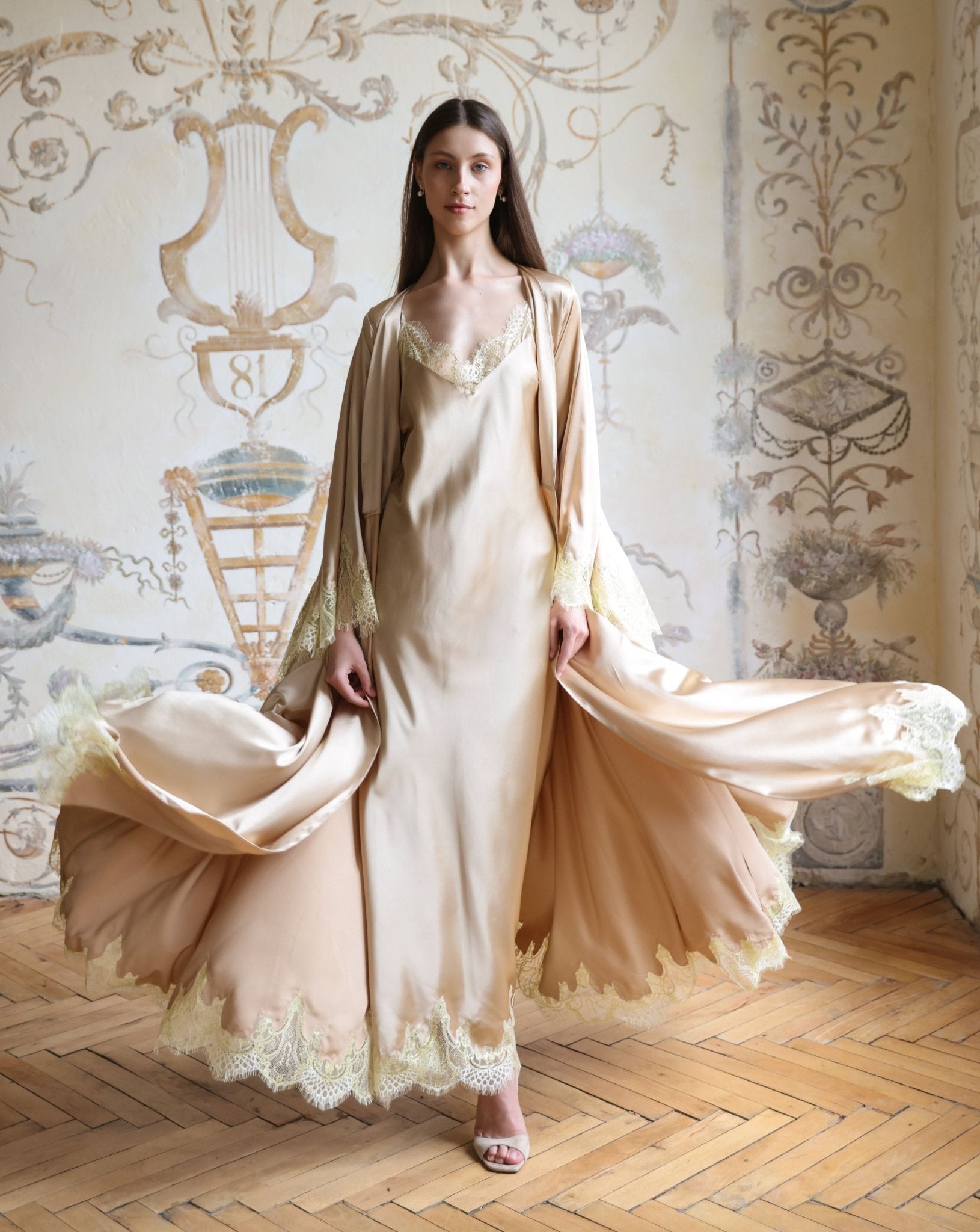 satin nightdress and dressing gown In a Soft Voice Nightgown, 50 / Off White