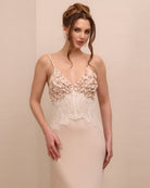 A mid-length shot of the nightgown, showcasing the smooth, fluid drape of the high-quality rayon satin.