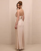 Rear view of the nightdress, highlighting the elegant tie detail and the graceful open-back effect.
