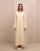 A serene static view of the Modest Lounge Dress, designed for an elegant and comfortable look at home.