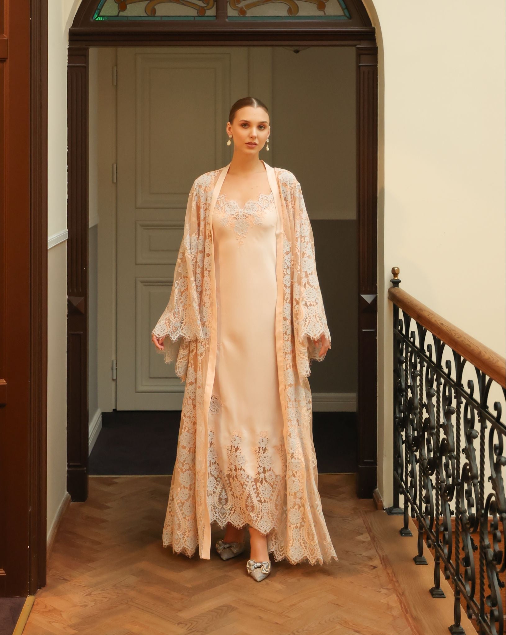 A long Robe and Nightgown Set in a static full-length pose, showcasing the breathable cotton-blend fabric.