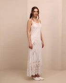 Side perspective of the nightdress, illustrating the graceful drape of the cotton-viscose blend on the body.