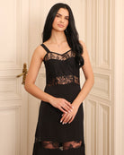 Mid-length frontal shot of the nightgown, emphasizing the soft femininity and graceful ease of the attire.