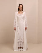 A static shot of the flowing long robe, designed to bring quiet beauty and a sophisticated look to daily relaxation.