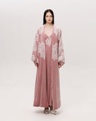 Full-length frontal shot of the complete set, designed for elegant lounging during the cold months.