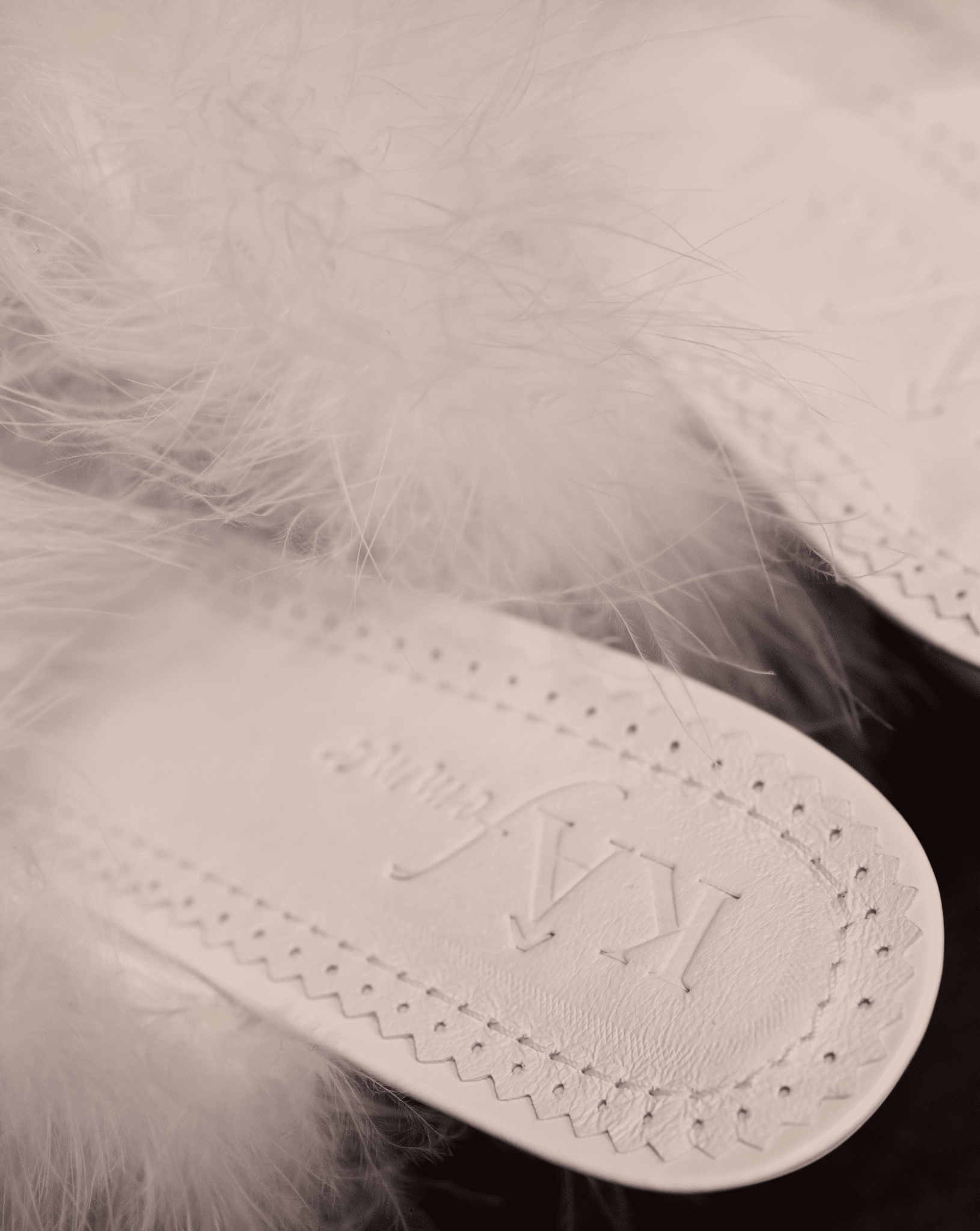Close-up of the genuine leather insole featuring the brand engraving and soft padding for cloud-like comfort.