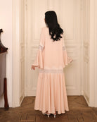 Rear perspective of the complete set, illustrating the timeless, serene look and full coverage of the attire.