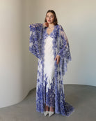 Frontal view of the Robe and Nightgown Set, showcasing the wide lace sleeves and light, airy feel of the attire.